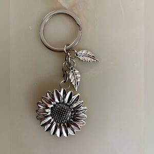 Silver Tone Sunflower Keychain